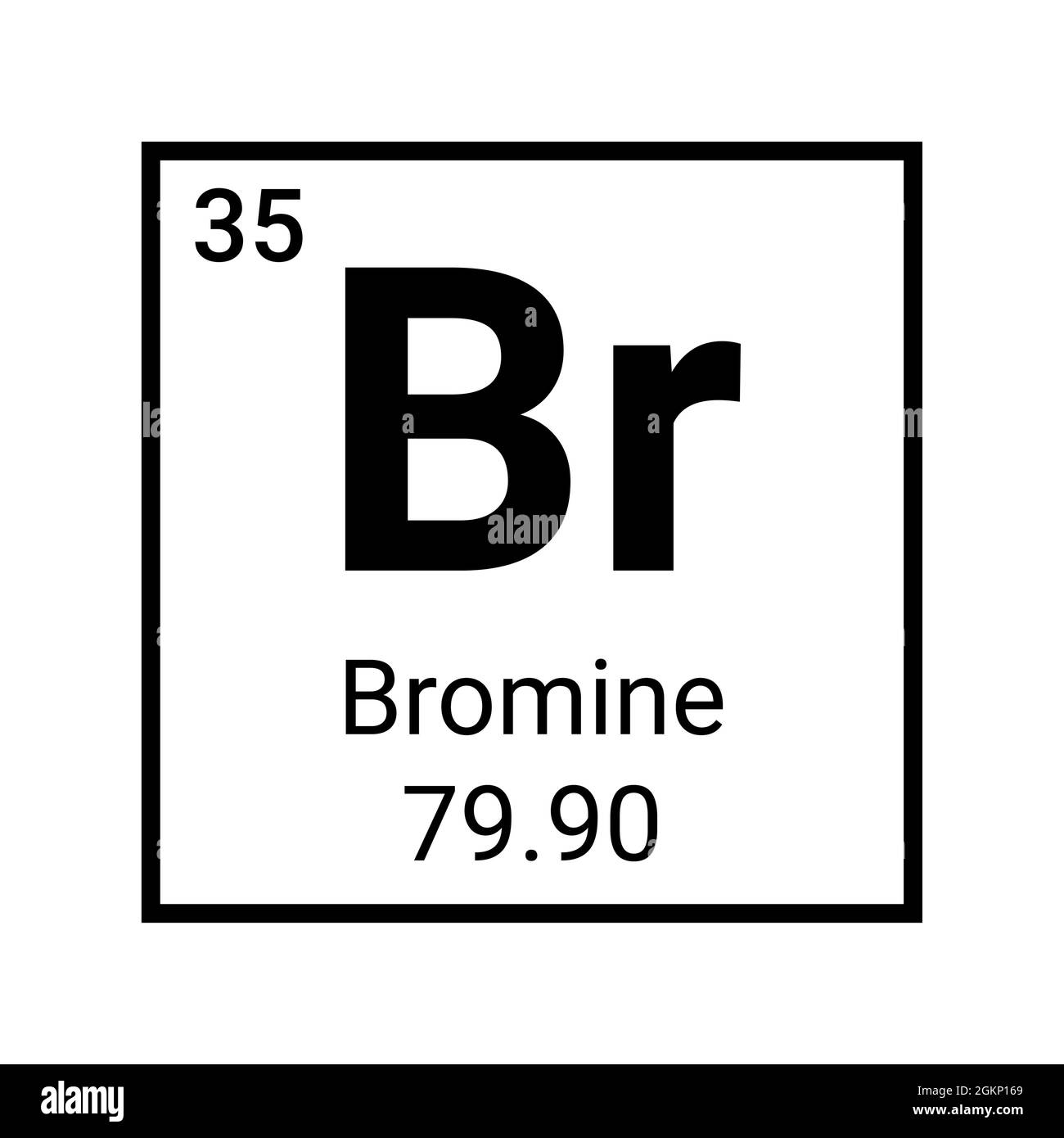 Icona del simbolo dell'elemento di chimica bromo. Educazione chimica scienza atomo tavola periodica bromo Illustrazione Vettoriale