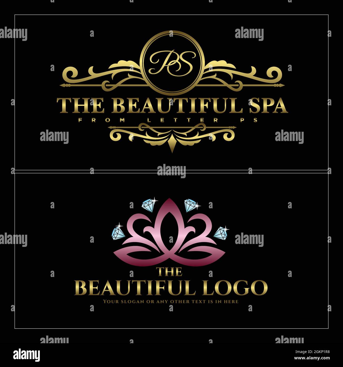 Moderno spa estetica ornamento diamante di lusso logo design Illustrazione Vettoriale