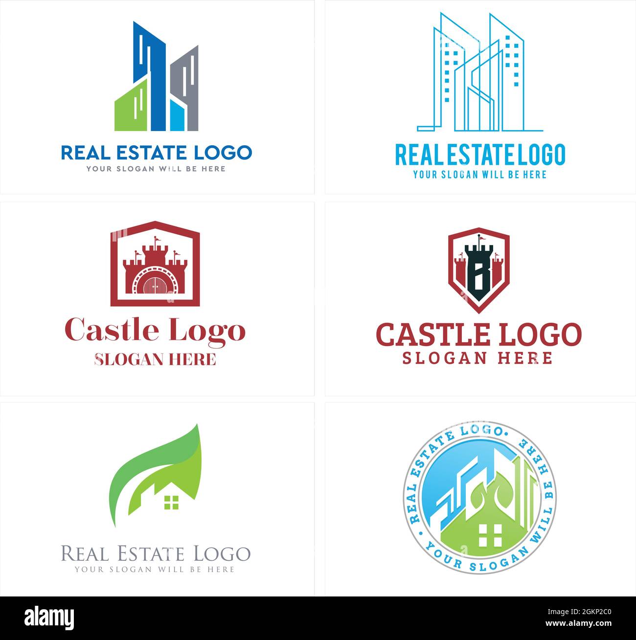 Immobiliare edificio castello eco-friendly logo design Illustrazione Vettoriale