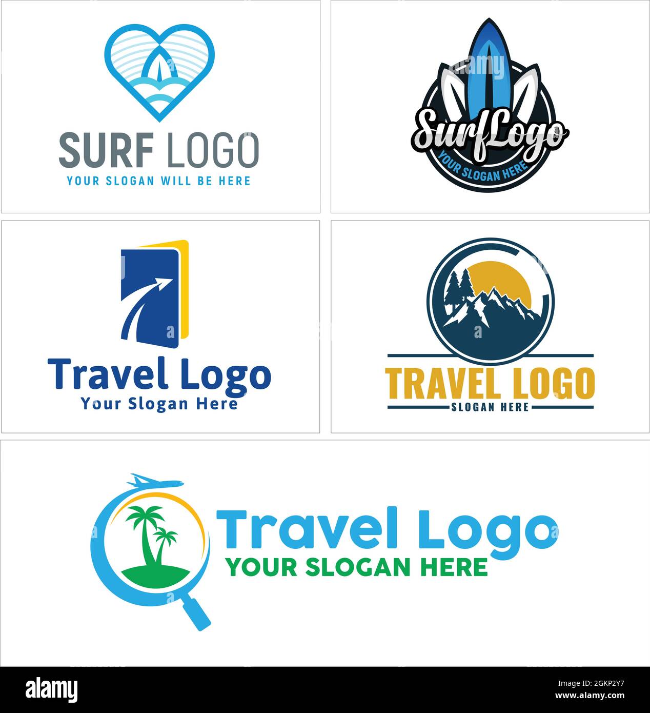 Viaggi ricreazione surf mare famiglia logo design Illustrazione Vettoriale