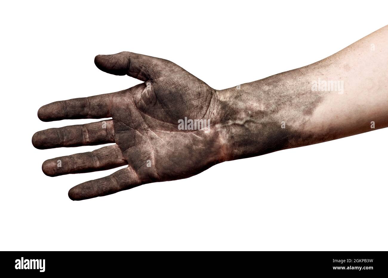 mano handshake accordo affare carbone sporco braccio lavoratore Foto Stock