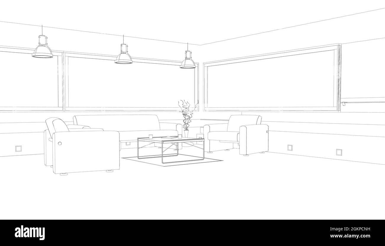 Profilo interno con poltrone, divano e tavolo. Camera per il relax. Illustrazione vettoriale. Illustrazione Vettoriale