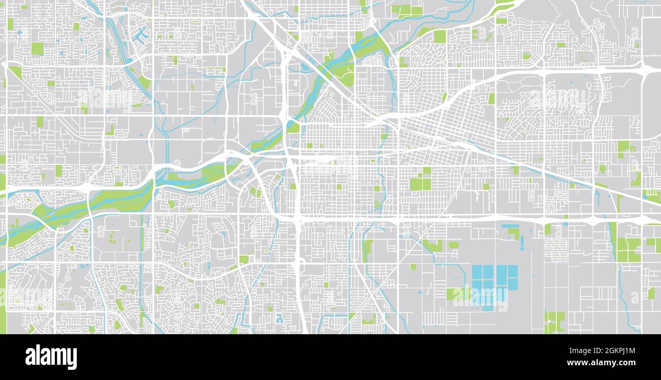 Mappa urbana vettoriale della città di Bakersfield, California , Stati Uniti d'America Illustrazione Vettoriale