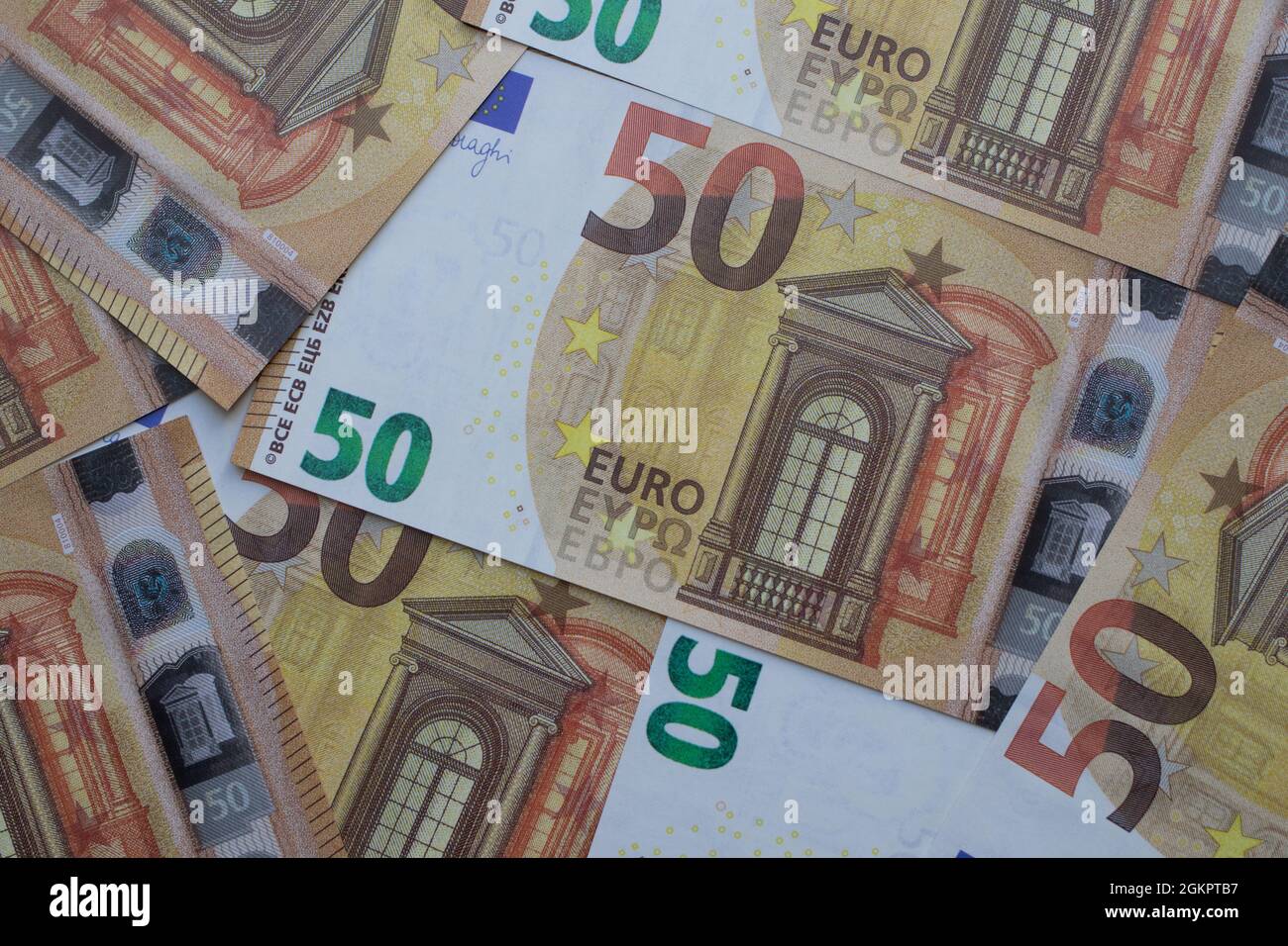 Primo piano delle banconote da 50 euro Foto Stock