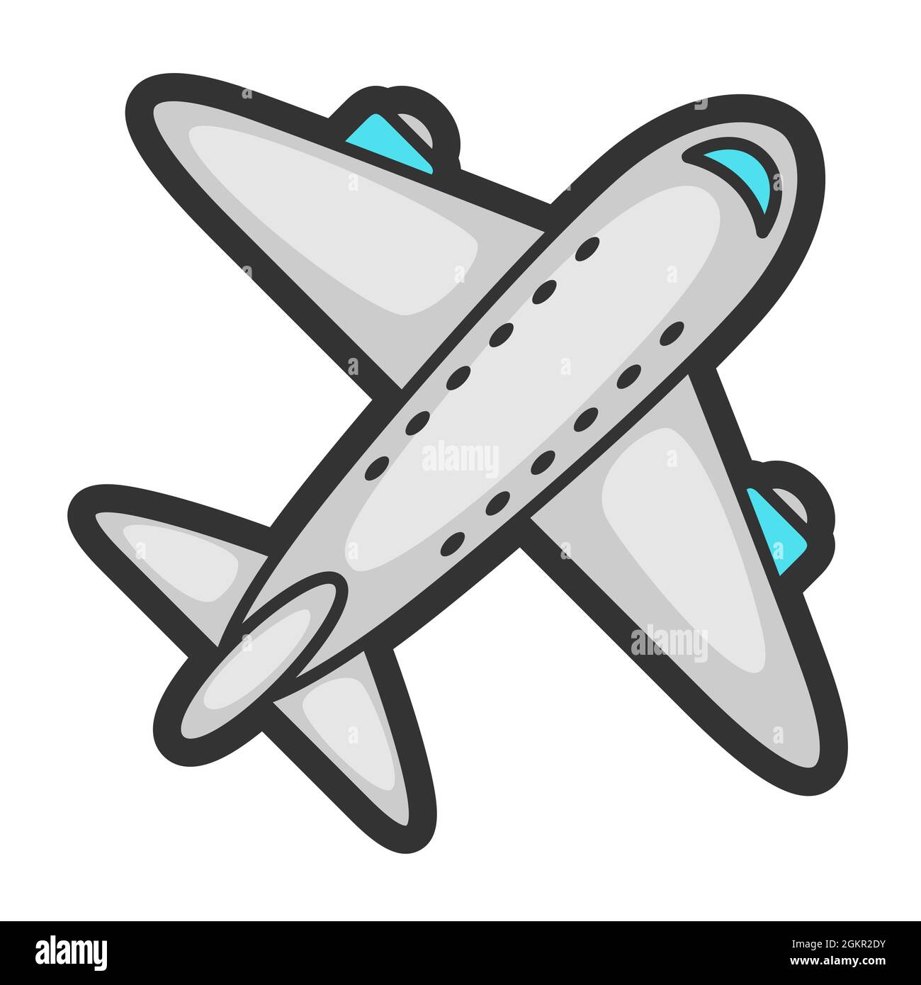 Illustrazione di aeroplano in stile cartone animato. Simpatico oggetto divertente. Illustrazione Vettoriale