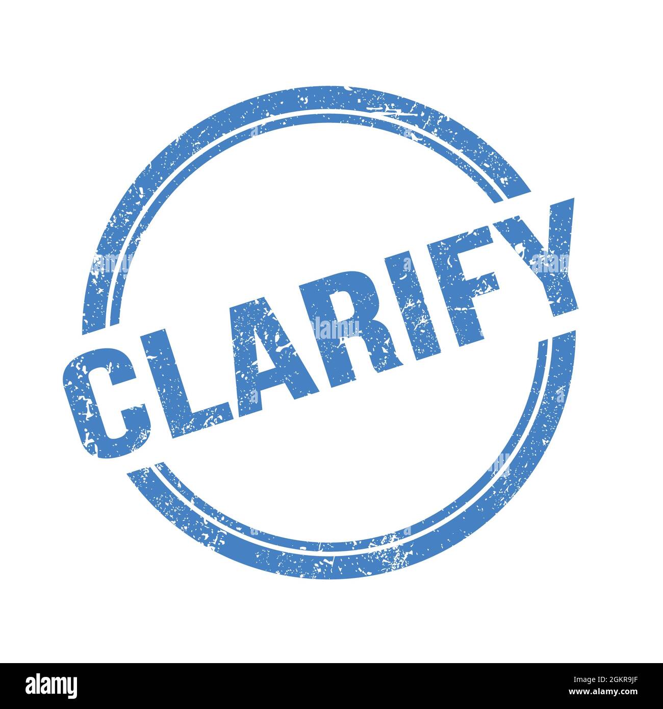 CHIARISCI il testo scritto sul francobollo d'annata grungy blu. Foto Stock