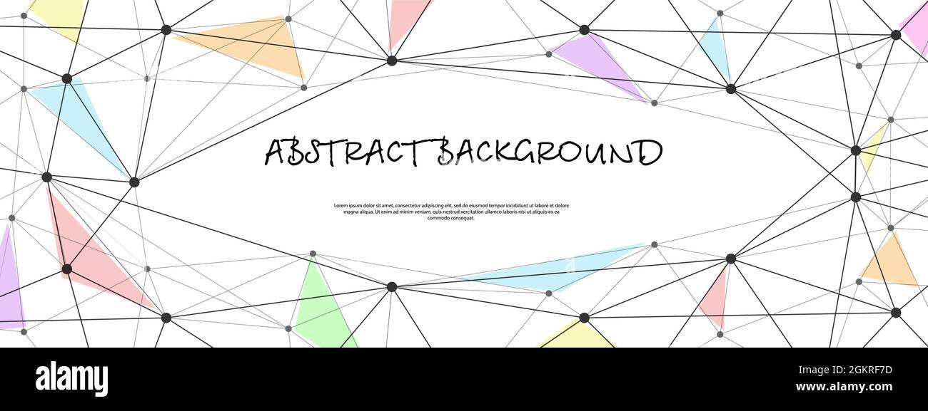 Disegno geometrico astratto di cerchi di diversi diametri e linee con triangoli colorati per copertine, cartoline, striscioni e poster. Stile piatto Illustrazione Vettoriale