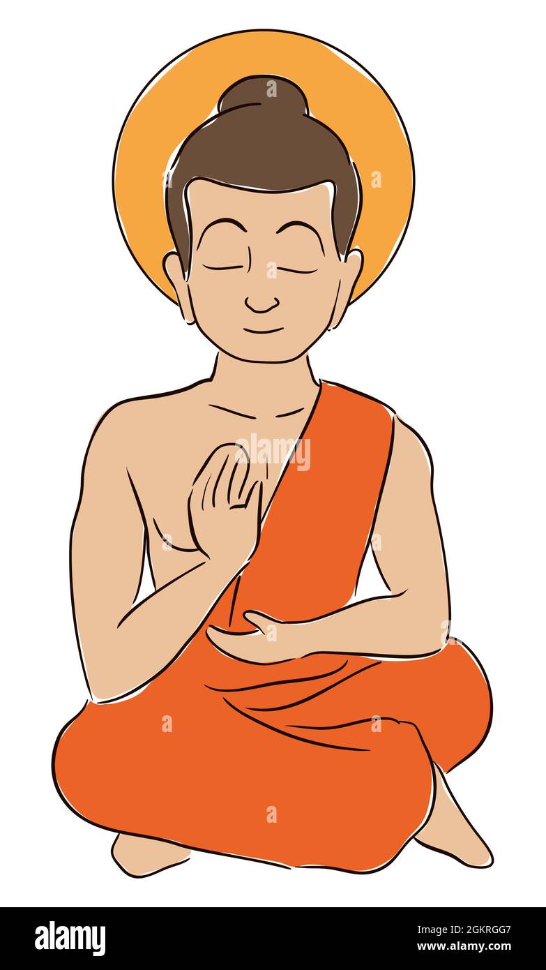 Disegno colorato di Buddha meditando con il gesto di abhaya con le sue mani. Illustrazione Vettoriale