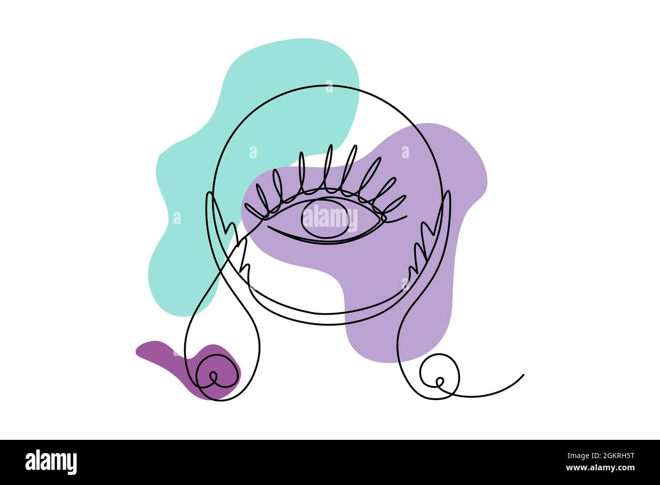 Sfera di cristallo magica con occhio chiaroveggente - talismano mistica esoterica con forme organiche astratte. Oggetto spirituale nei colori viola e turchese. Illustrazione Vettoriale
