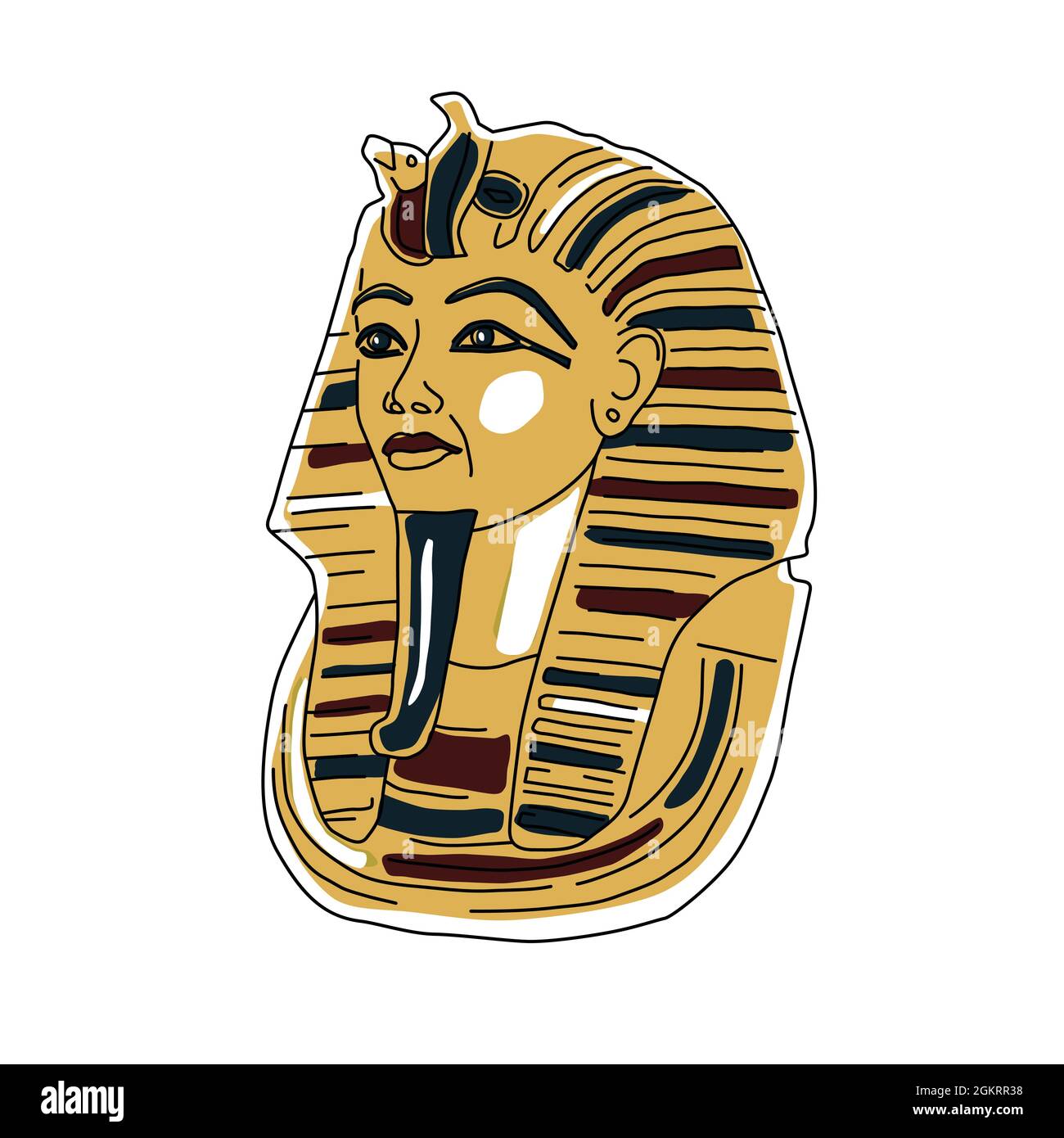 Golden egiziano faraoni icona maschera piatta isolati su sfondo bianco illustrazione vettoriale Illustrazione Vettoriale