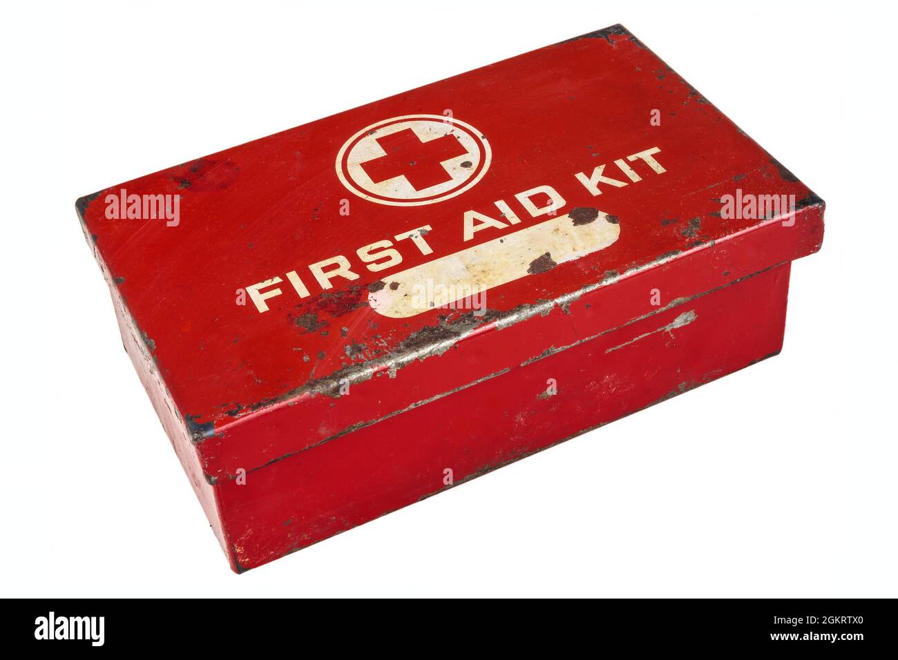 Kit di pronto soccorso Vintage Weathered isolato su sfondo bianco Foto Stock