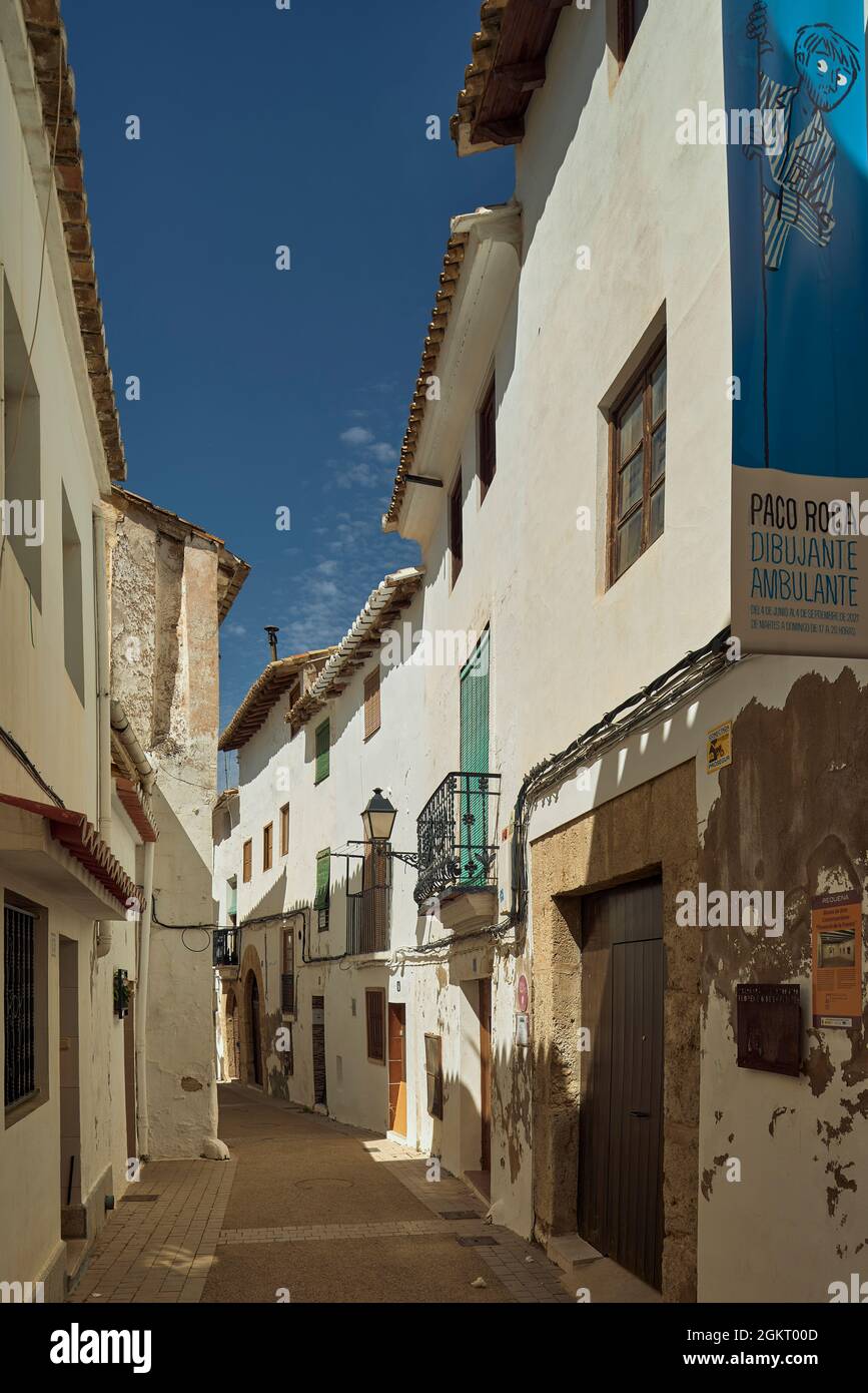 Strade del quartiere ebraico di Requena, comune della provincia di Valencia. Territorio noto come Valencia Castellana, Spagna, Europa Foto Stock