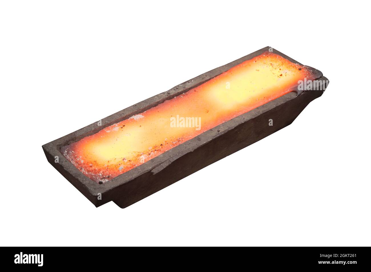 Acciaieria. Metallo liquido negli stampi. Foto Stock