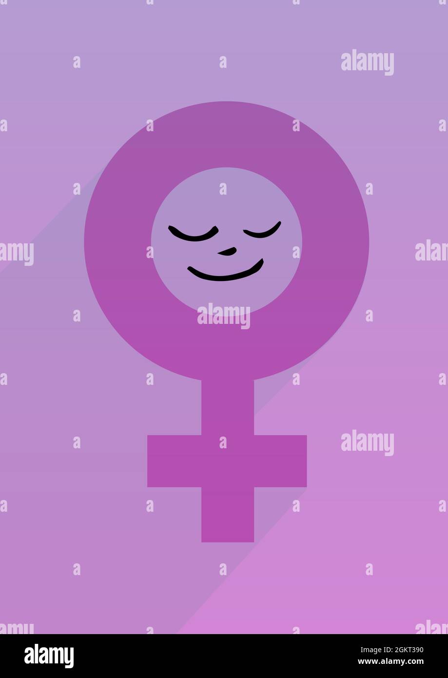 Immagine generata digitalmente dell'icona del simbolo di sesso femminile su sfondo viola Foto Stock