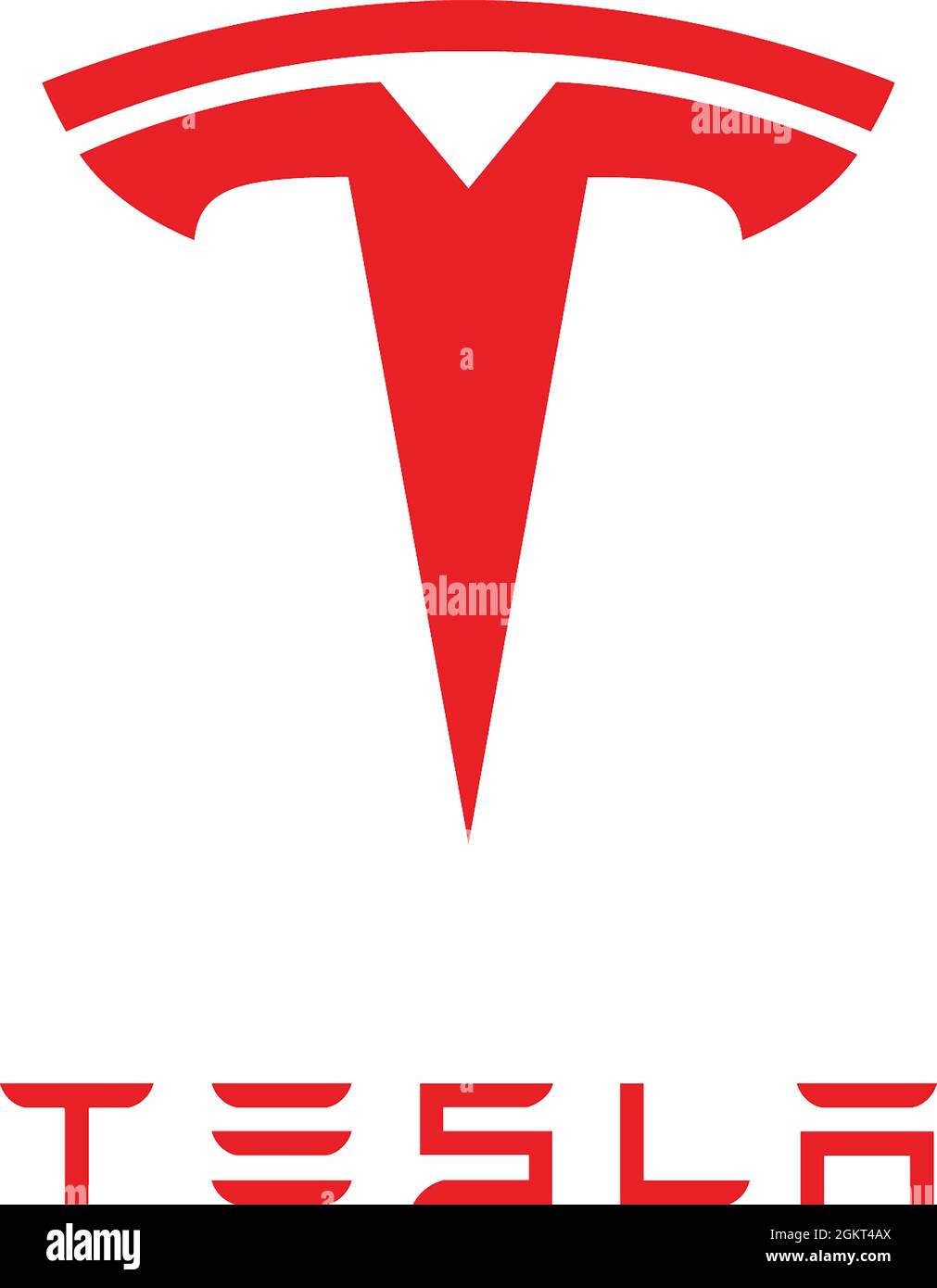Logo aziendale della società americana di veicoli elettrici e energia pulita Tesla con sede in California Paolo Alto - Stati Uniti. Foto Stock