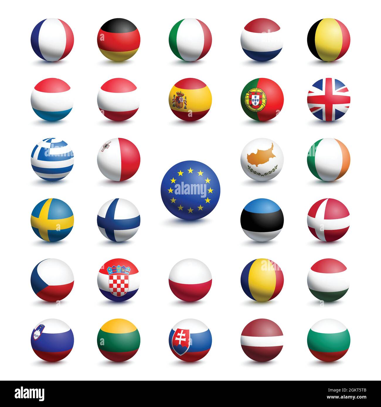 Bandiere a forma di palla dell'Unione europea insieme al Regno Unito. Illustrazione vettoriale Illustrazione Vettoriale