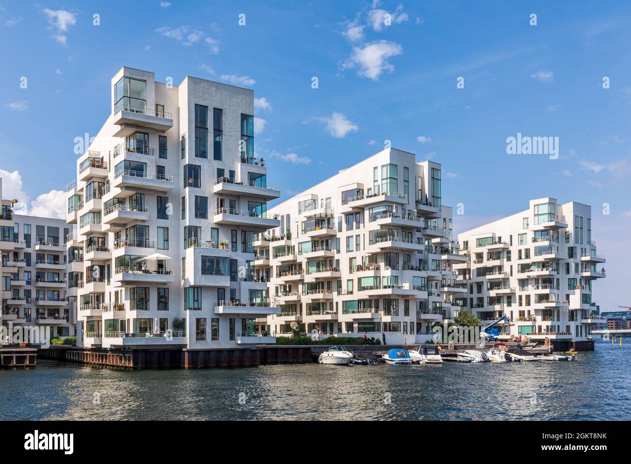 Premiata architettura degli edifici residenziali Havneholmen a Kalvebod Brygge nel porto di Copenhagen, Danimarca Foto Stock