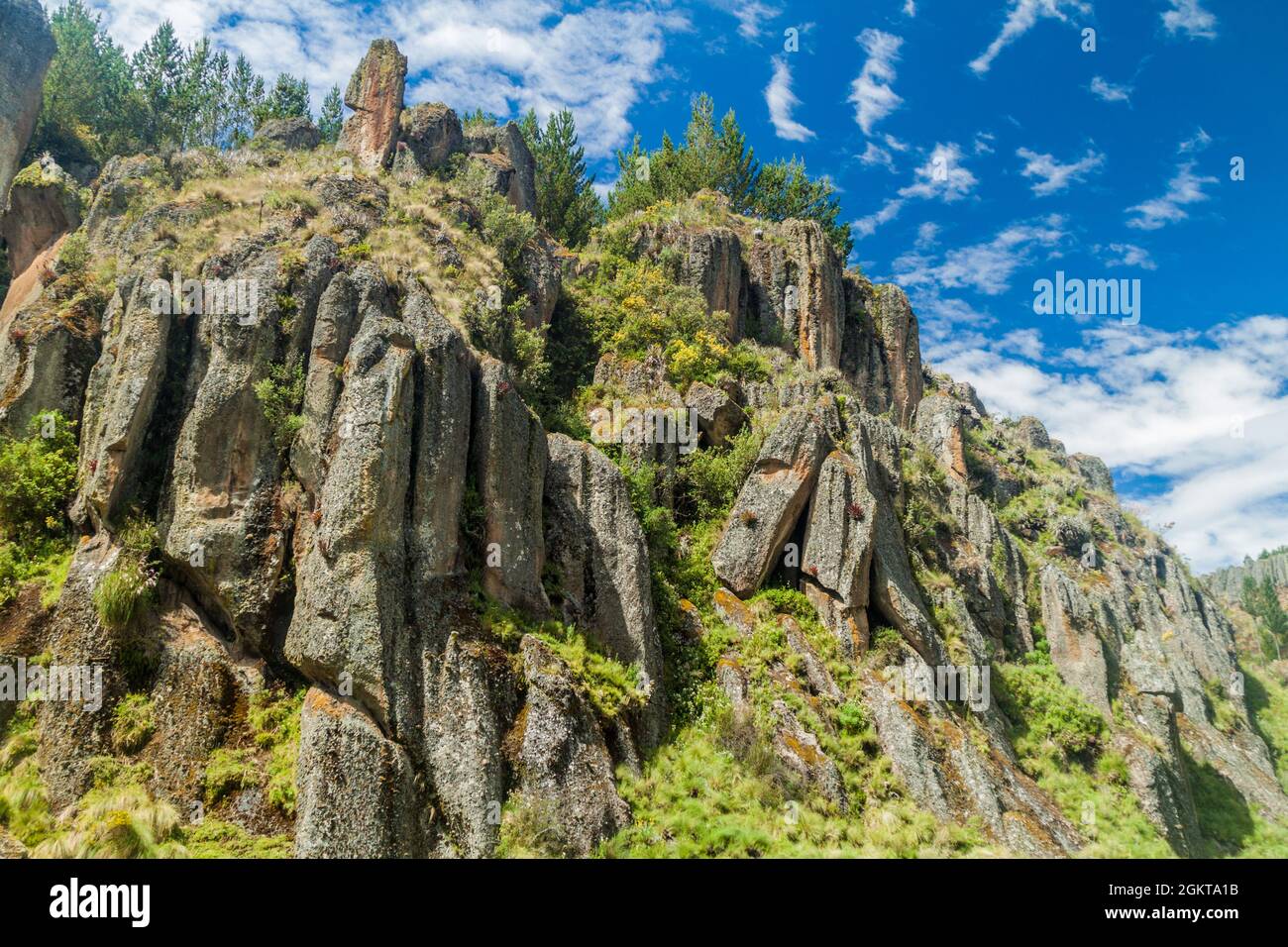 Los Frailones (Monks di pietra), formazioni rocciose vicino Cajamarca, Perù. Foto Stock