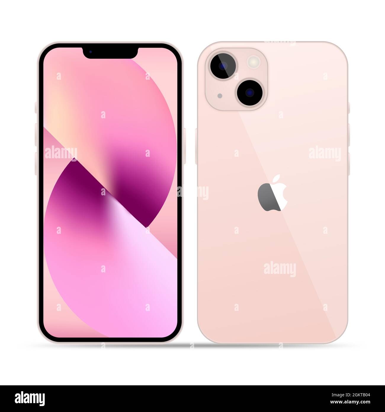 Vinnytsia, Ucraina - 15 settembre 2021. Apple iPhone 13 colore rosa. Apple iPhone 12 Pro o Pro Max in grafite. Schermo mock-up per la vista frontale Illustrazione Vettoriale