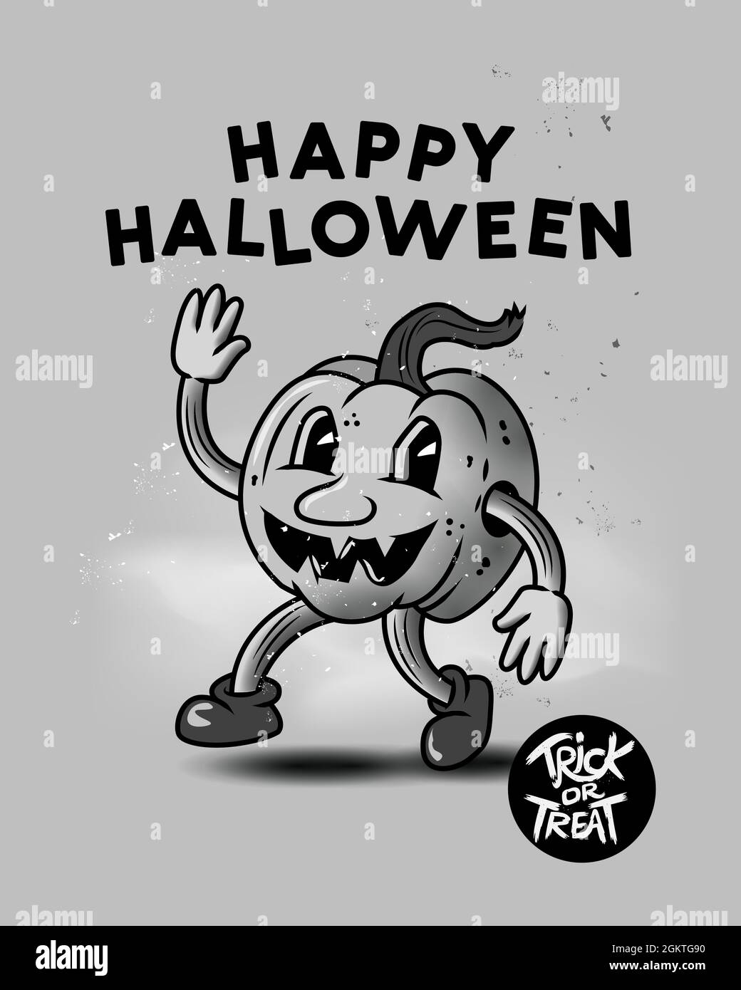 Un happy happy halloween vintage personaggio zucca! Illustrazione vettoriale dell'evento trick o treat. Illustrazione Vettoriale
