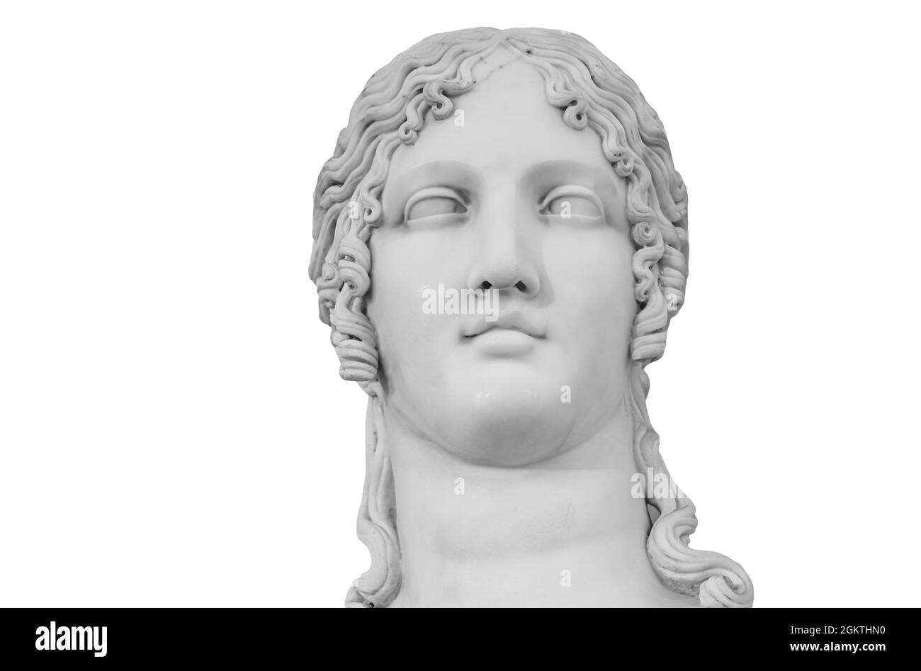 Copia gesso di antica statua Helen di Troia isolato su sfondo bianco. Scultura in gesso faccia donna Foto Stock