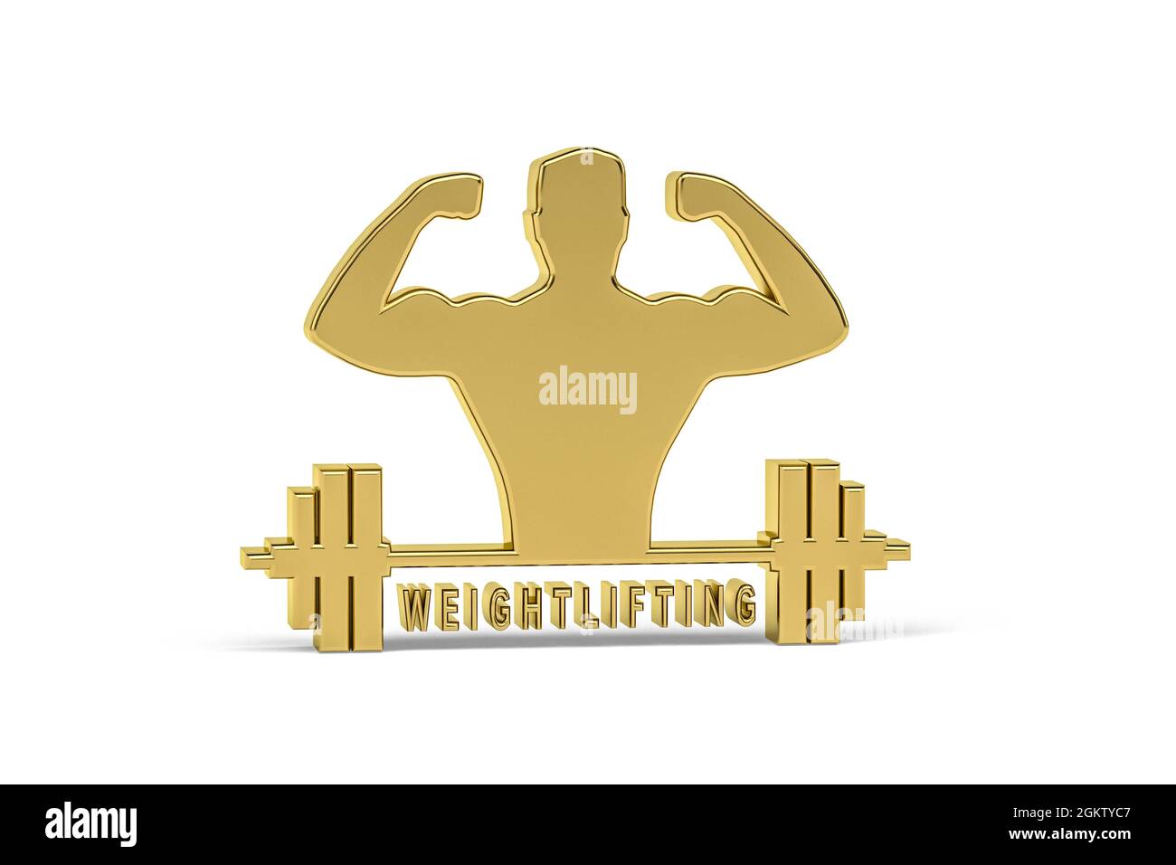 Icona Golden 3d Weightlifting isolata su sfondo bianco - rendering 3d Foto Stock