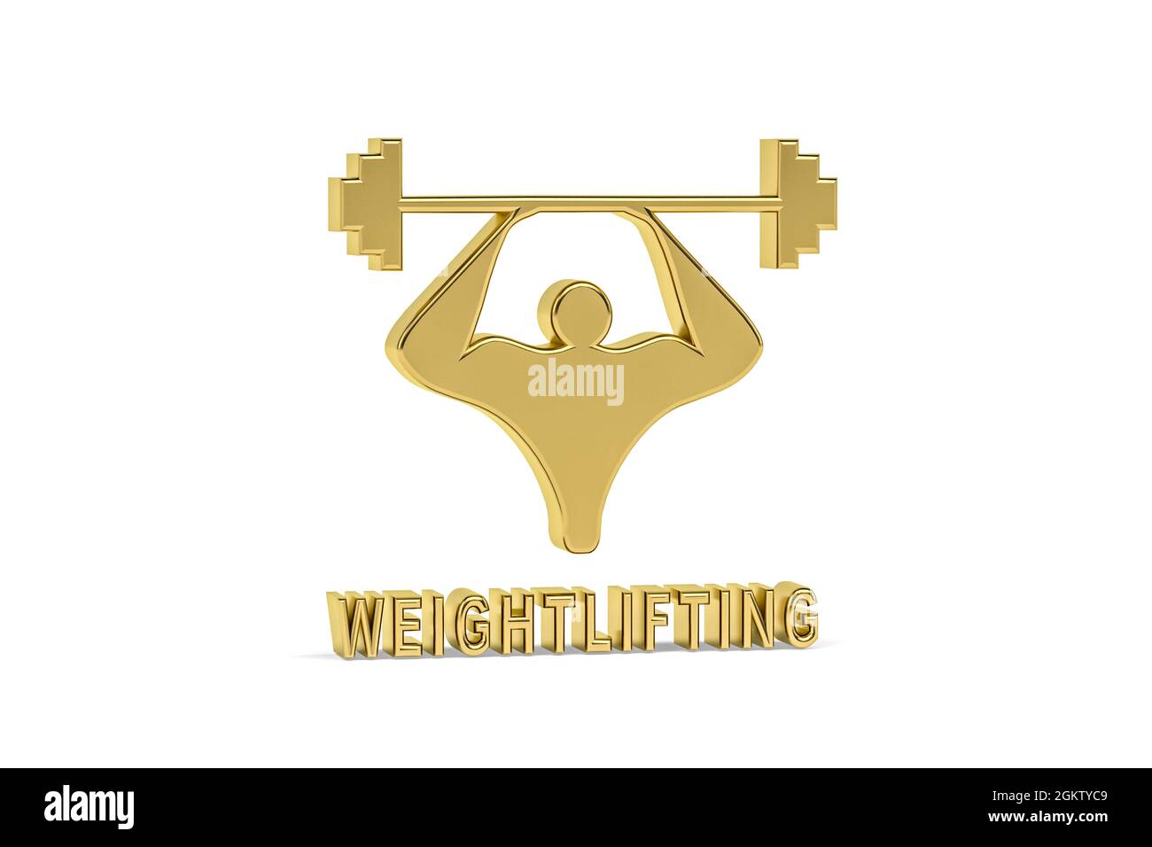 Icona Golden 3d Weightlifting isolata su sfondo bianco - rendering 3d Foto Stock