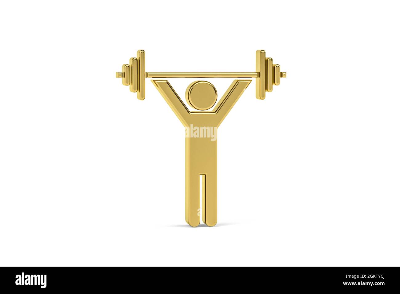 Icona Golden 3d Weightlifting isolata su sfondo bianco - rendering 3d Foto Stock