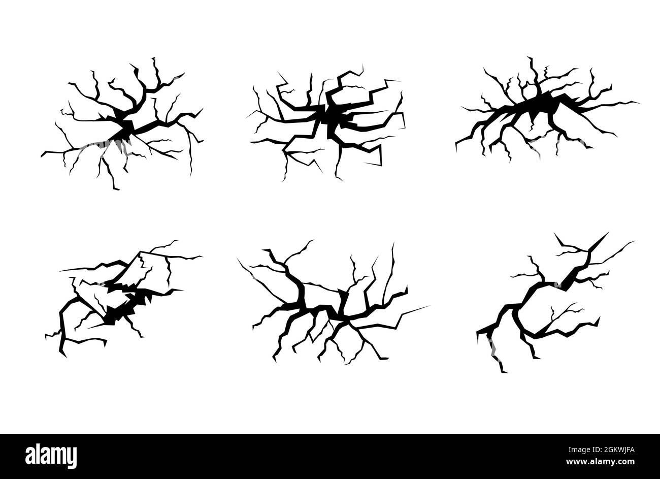 Set di crepe al suolo. Raccolta di danni da terremoto. Illustrazione vettoriale isolata della struttura della superficie rotta Illustrazione Vettoriale