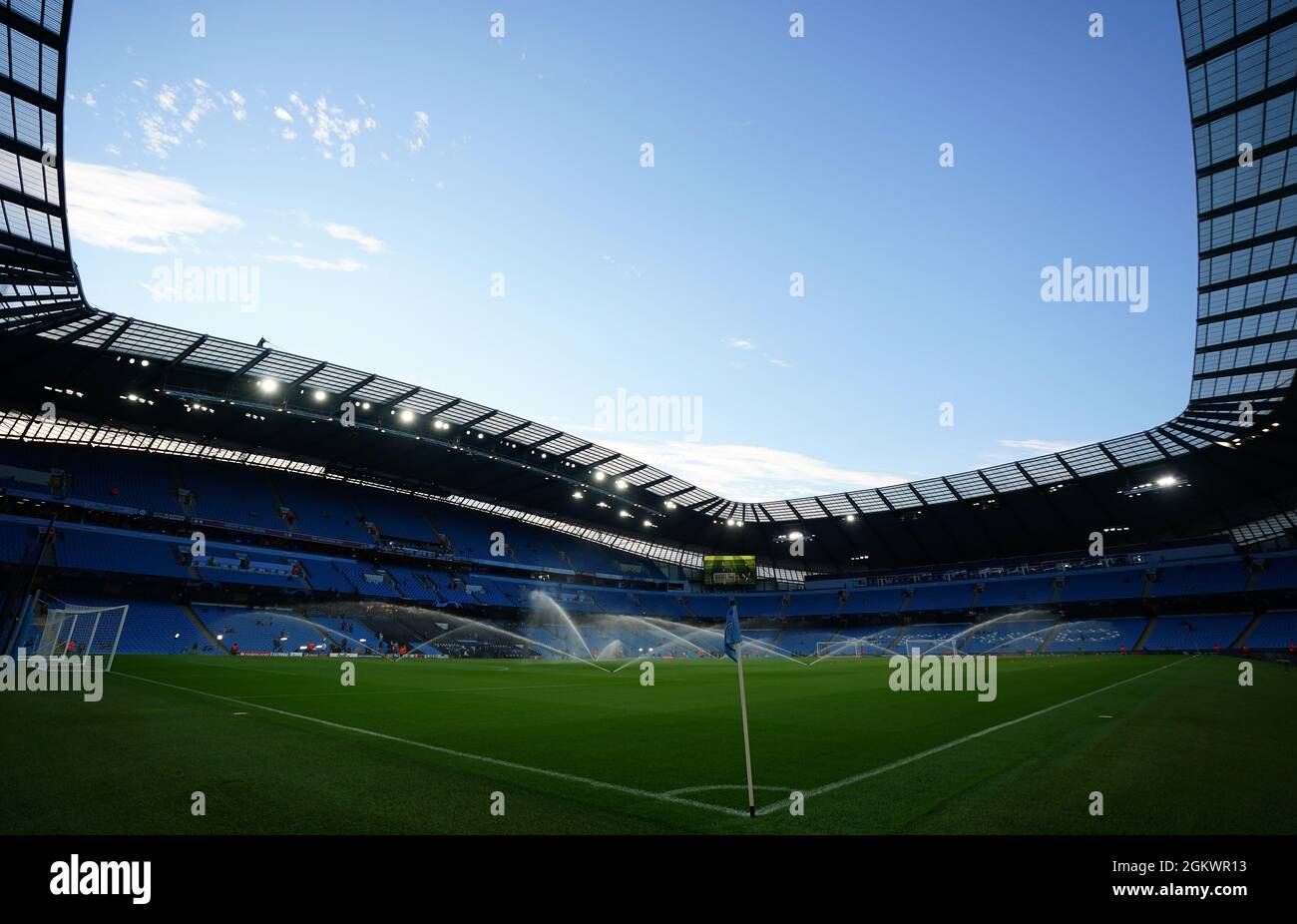 Una vista del campo prima della UEFA Champions League, il gruppo A partita all'Etihad Stadium, Manchester. Data foto: Mercoledì 15 settembre 2021. Foto Stock