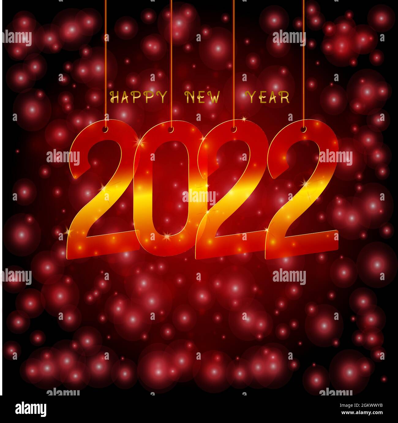 Messaggio di testo Happ del nuovo anno 2022 sulle stelle galassiche rosse Illustrazione Vettoriale