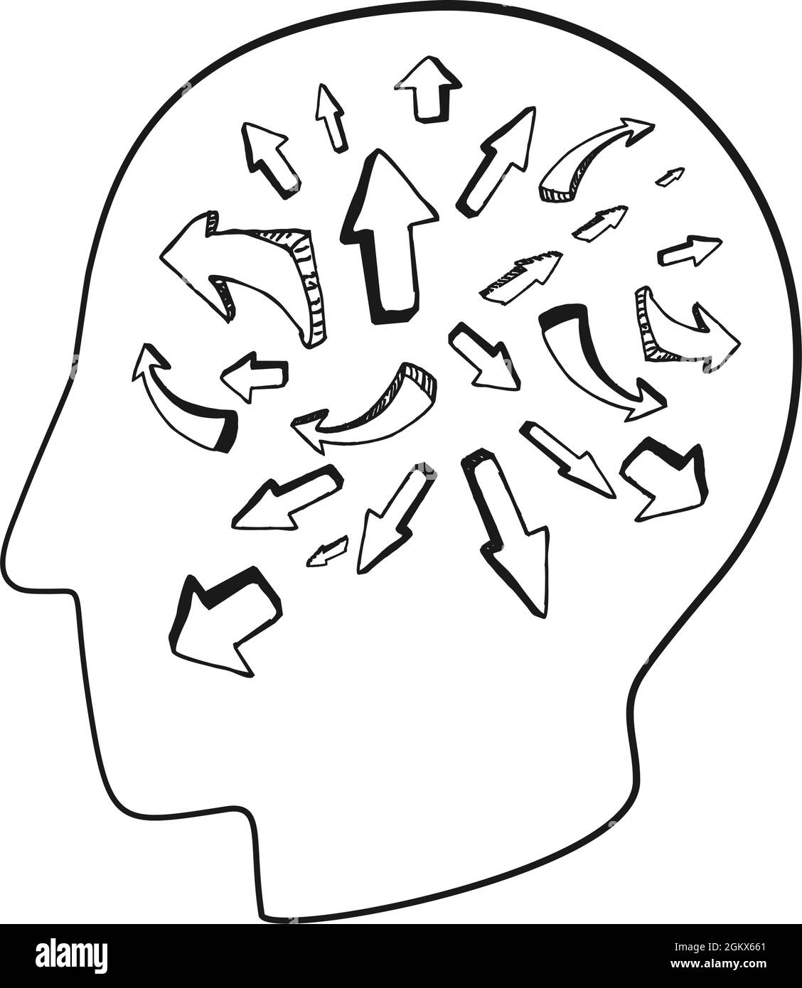 Testa umana con frecce per concetto di salute mentale in vettore Illustrazione Vettoriale