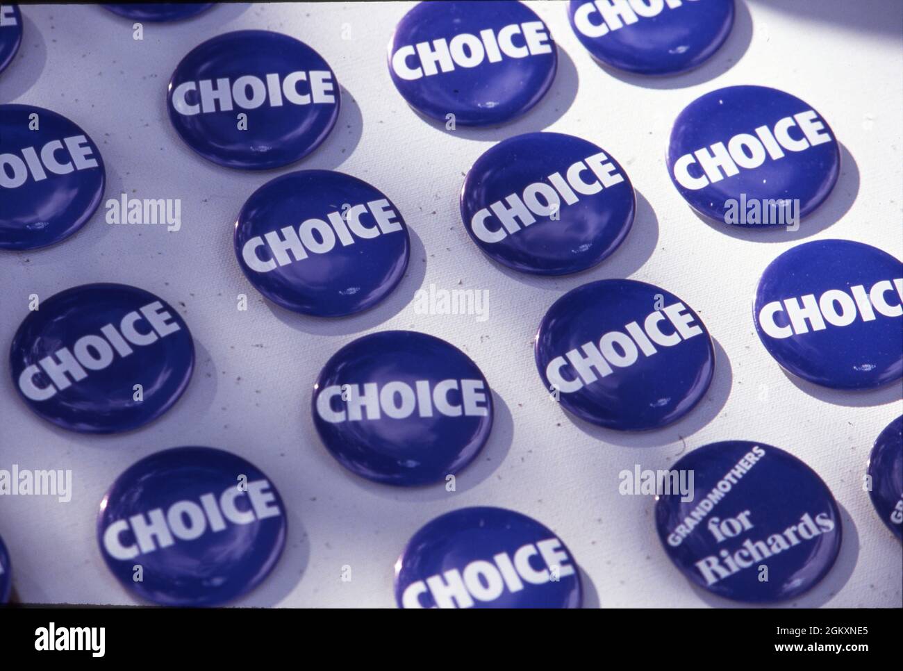 ©1994 pulsanti Pro-Choice al rally, Austin,TX Foto Stock