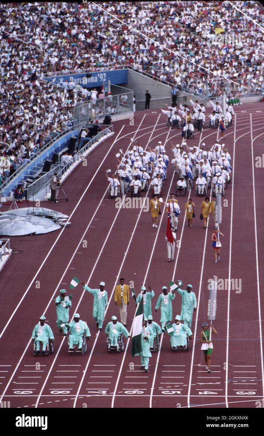 ©1992 cerimonia di apertura dei Giochi Paralimpici di Barcellona. Foto Stock