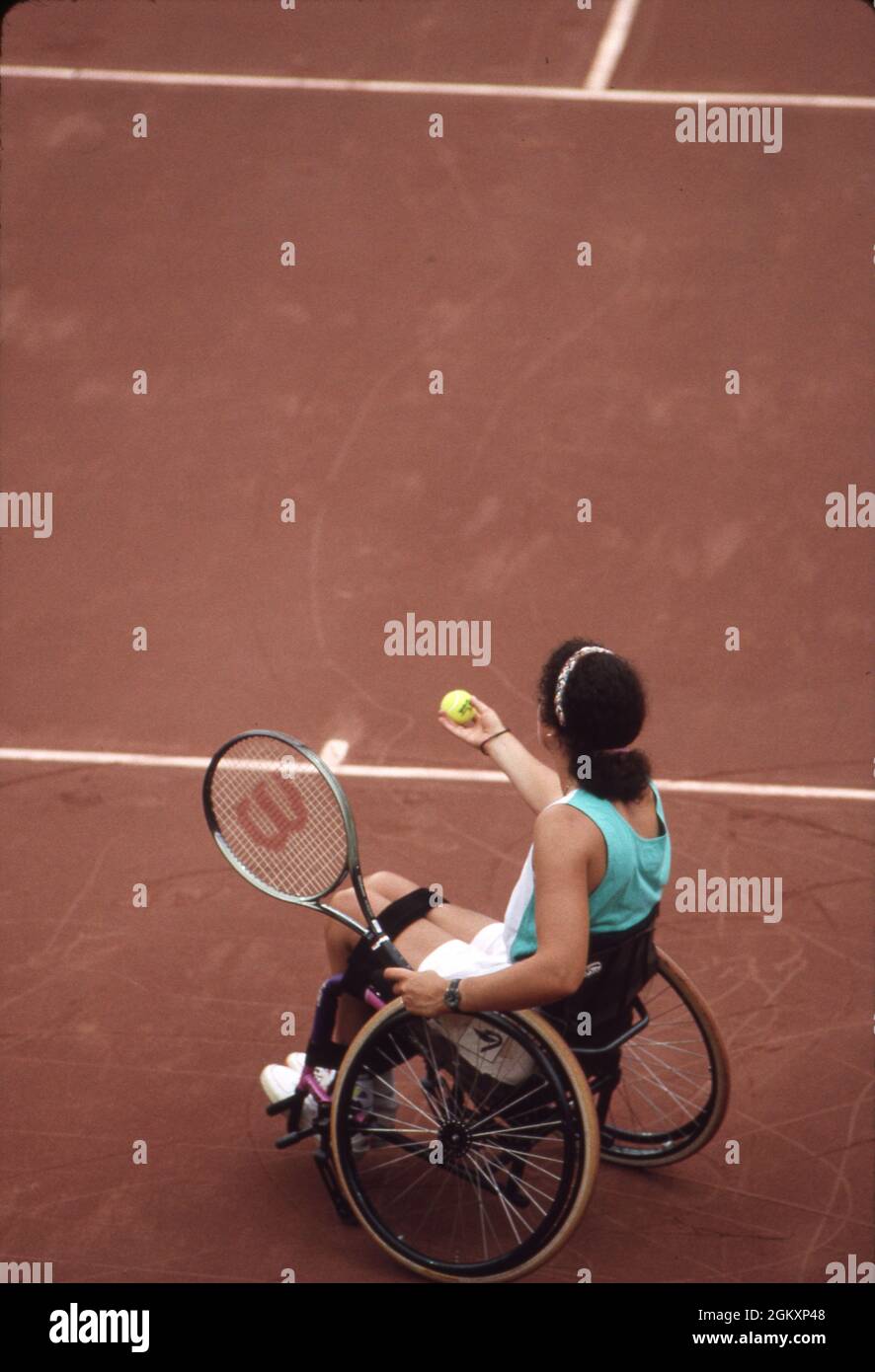©1992 Giochi Paralimpici, Barcellona, tennis femminile. Foto Stock