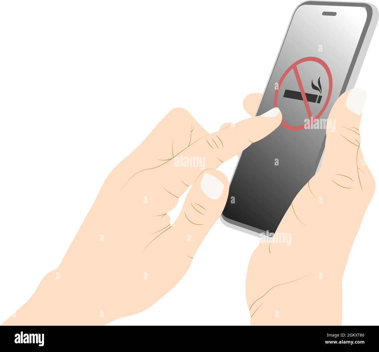 Non è consentito fumare, è vietato fumare, è vietato visualizzare sullo schermo dello smartphone l'illustrazione del vettore. Illustrazione Vettoriale