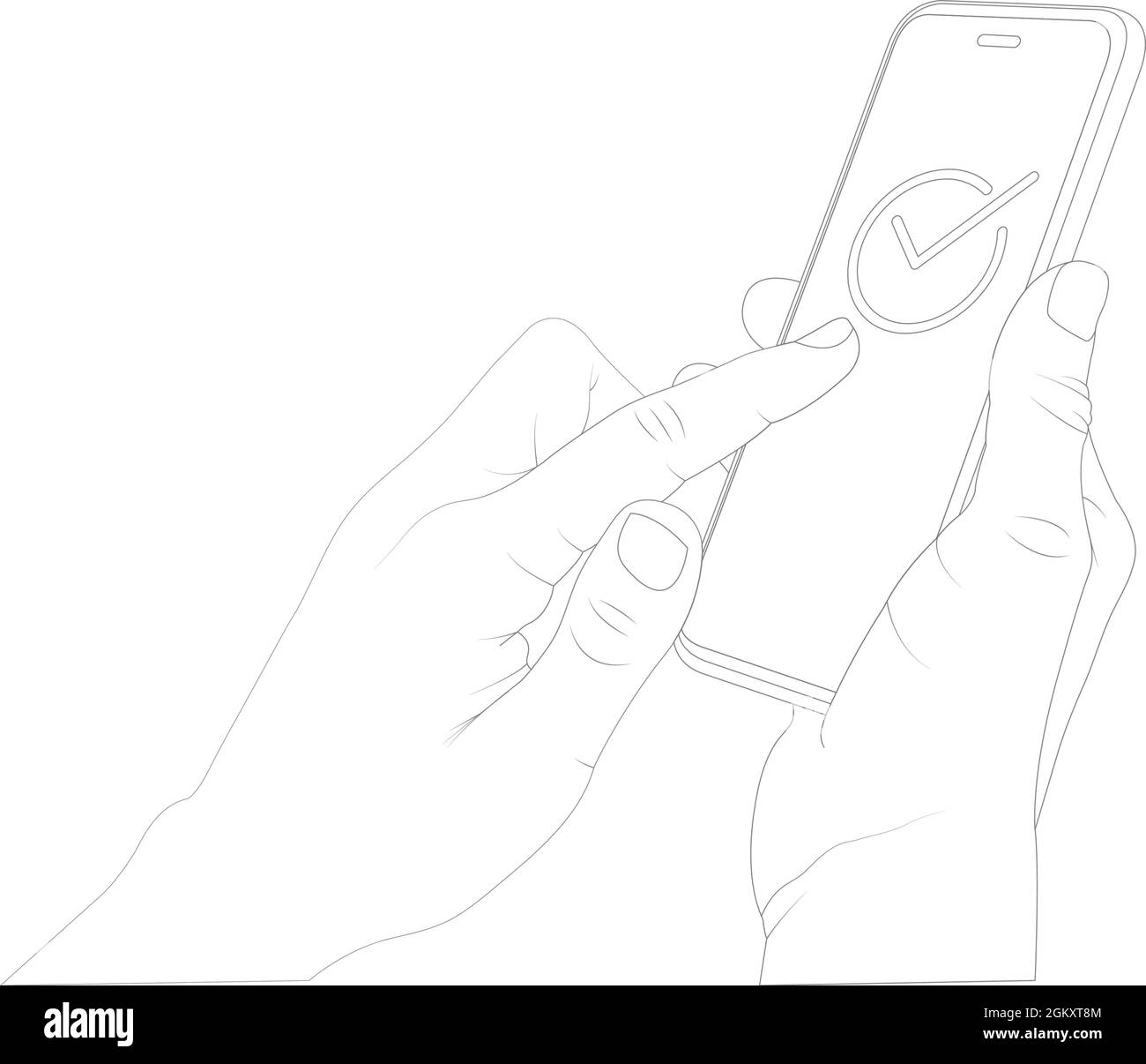 Attivare con il dito sullo schermo dello smartphone, confermare, smartphone, utilizzando un'illustrazione del vettore telefonico. Illustrazione Vettoriale