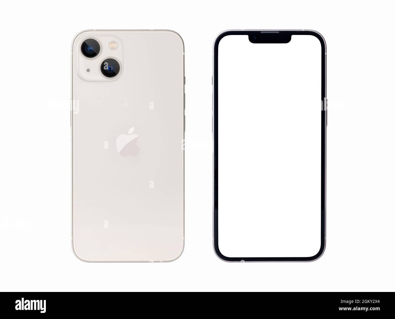 Antalya, Turchia - 15 settembre 2021: Appena uscito iphone 13 Starlight color mockup set con angoli anteriore e posteriore Foto Stock
