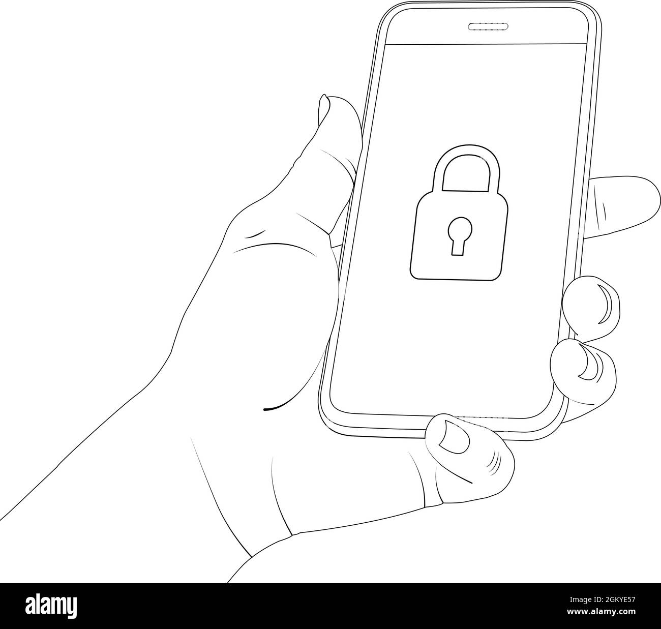 Smartphone protetto, bloccato, chiuso, sicuro, sicuro, sicurezza, sblocco, disattivazione, scorte vettoriali fuori ordine Illustrazione Vettoriale