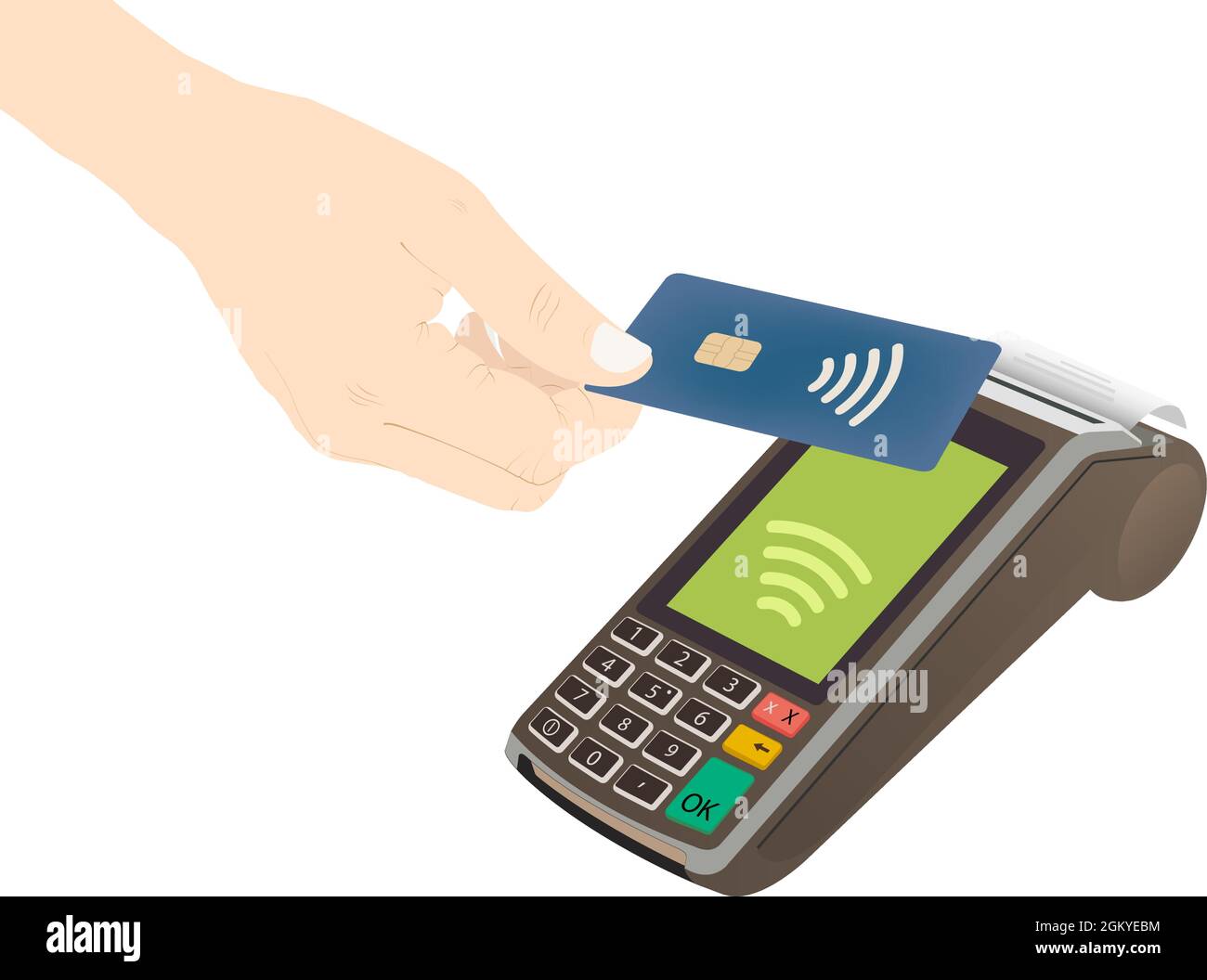 Pagamento contactless con mano umana, nfc, acquisto con carta di credito,  pagamento, tocca per pagare l'illustrazione di stock vettoriale Immagine e  Vettoriale - Alamy