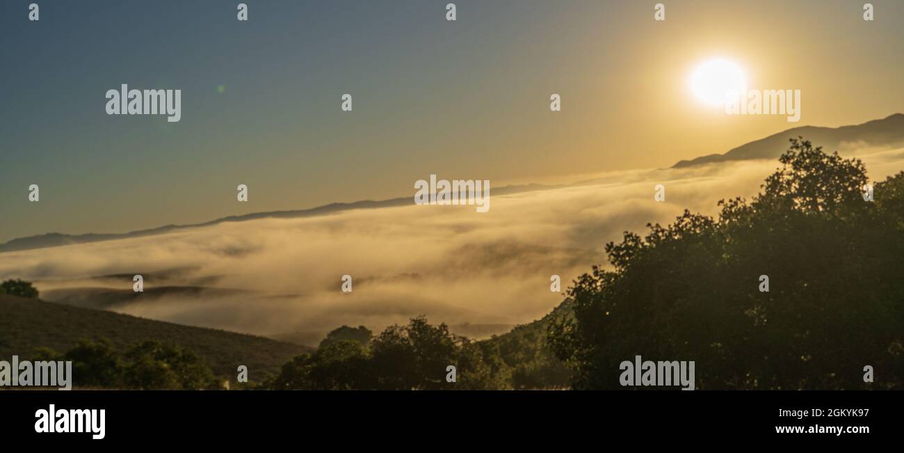 Monterey, Pacific Coast, nebbia mattina, campeggio, colline, alba Foto Stock