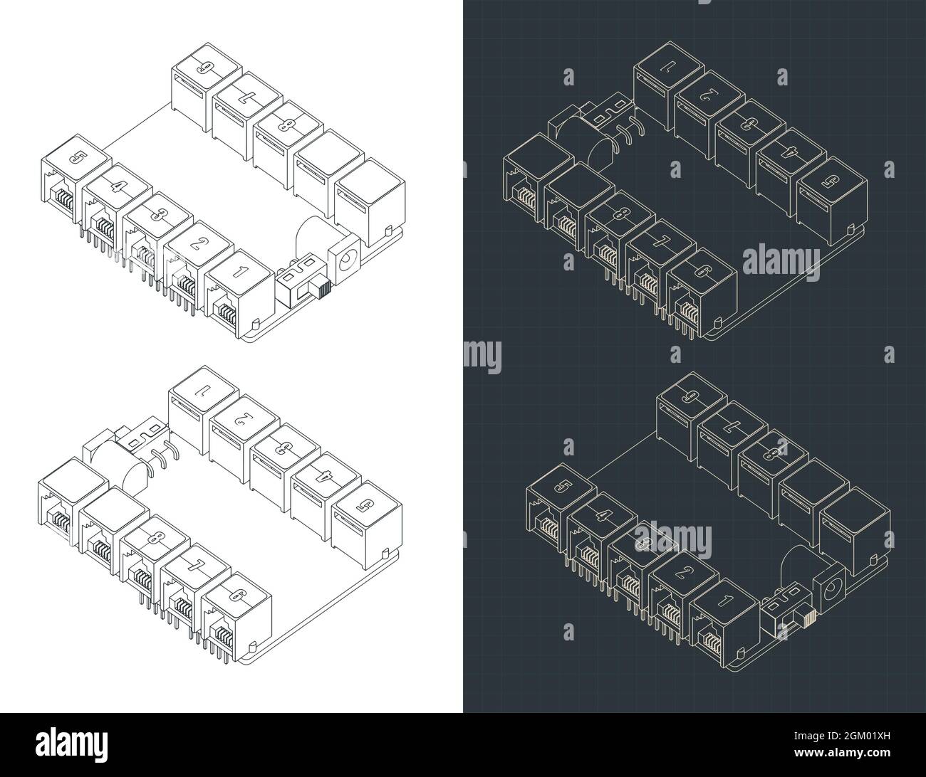 Illustrazione vettoriale stilizzata di progetti isometrici dello scudo Arduino uno Illustrazione Vettoriale