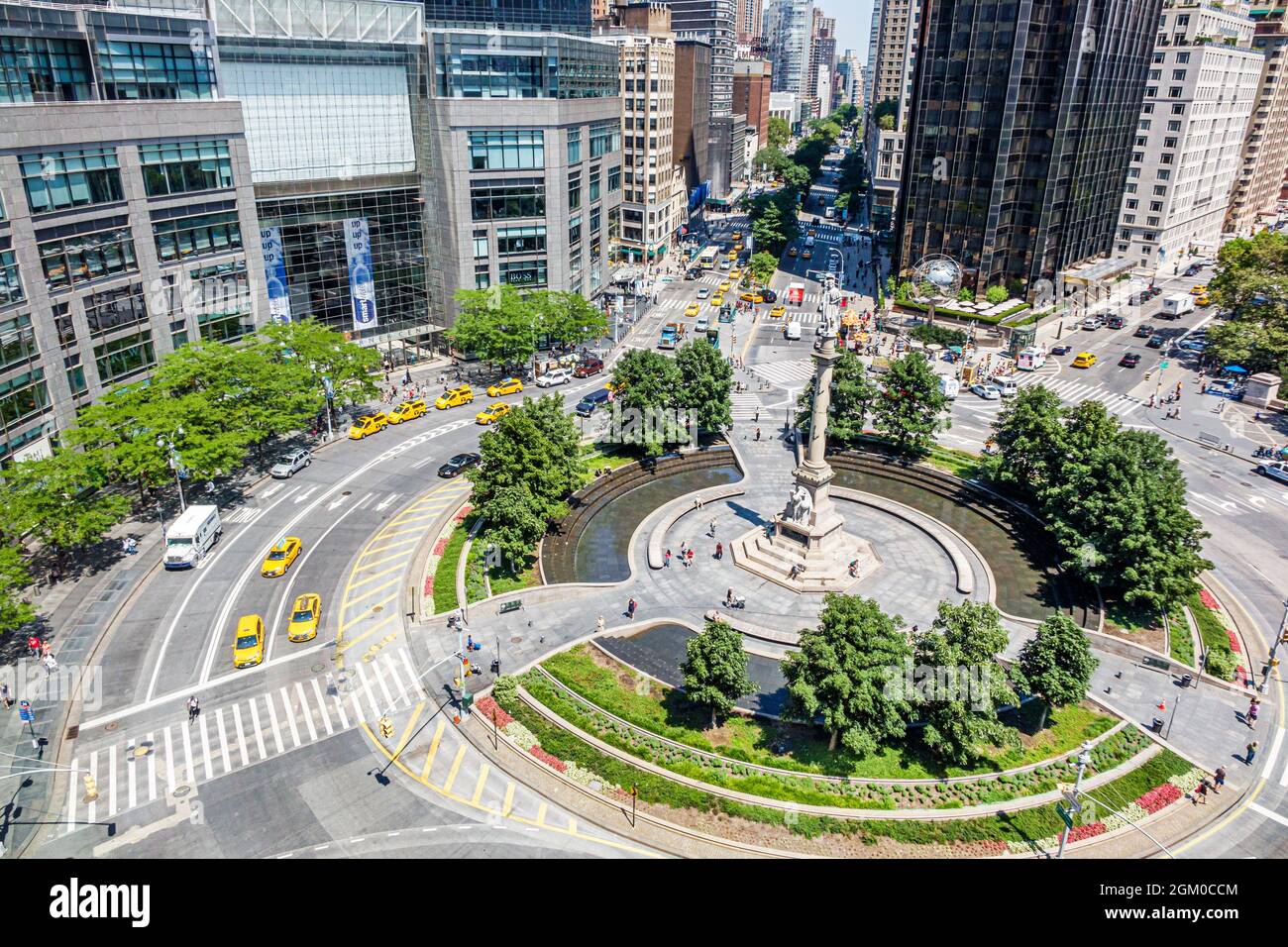 New York City, NY NYC Manhattan, traffico Columbus Circle, vista aerea dall'alto, statua di Cristoforo Colombo Gaetano Russo Foto Stock