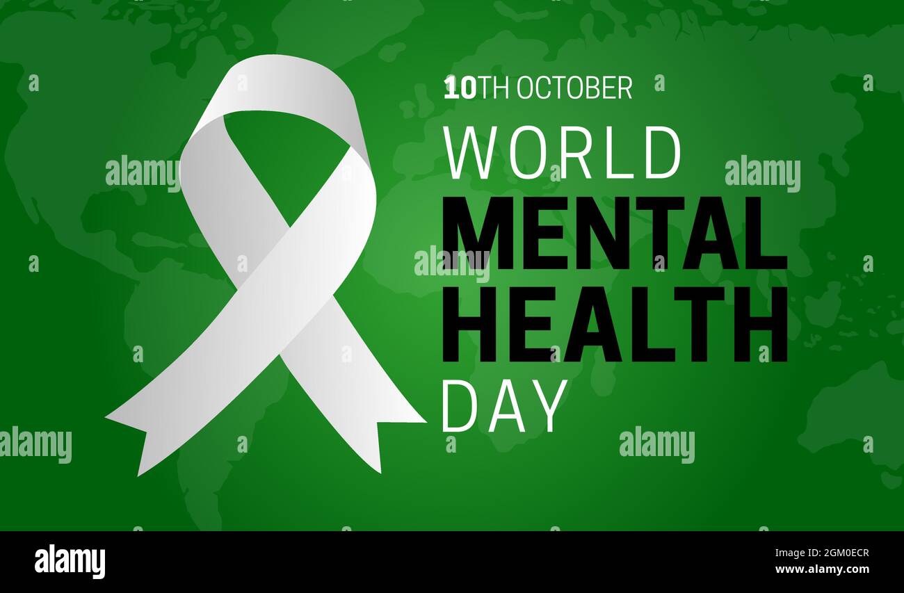Giornata Mondiale della Salute mentale Illustrazione sfondo verde Illustrazione Vettoriale