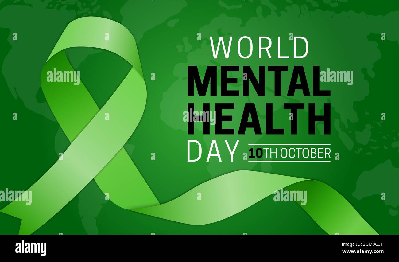 Giornata Mondiale della Salute mentale Illustrazione sfondo verde Illustrazione Vettoriale