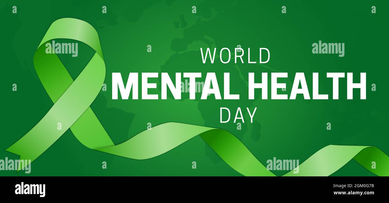 World Mental Health Day Green background Illustration with Green Ribbon Illustrazione Vettoriale