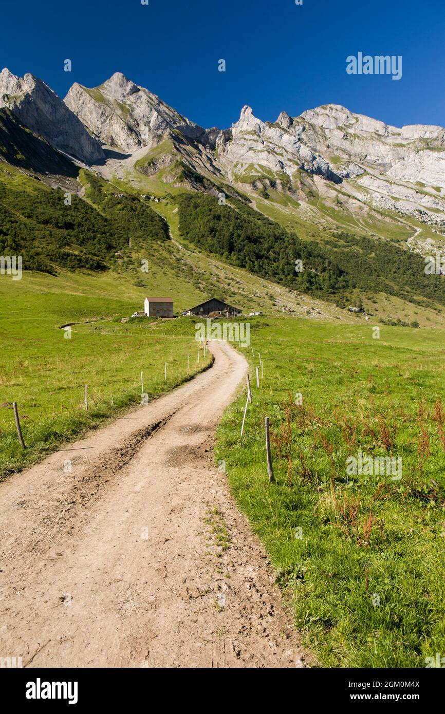 FRANCIA HAUT-SAVOIE (74) LA CLUSAZ, FATTORIA AL PASSO ARAVIS, ENVERS DES ARAVIS E PUNTO MERDASSIER Foto Stock