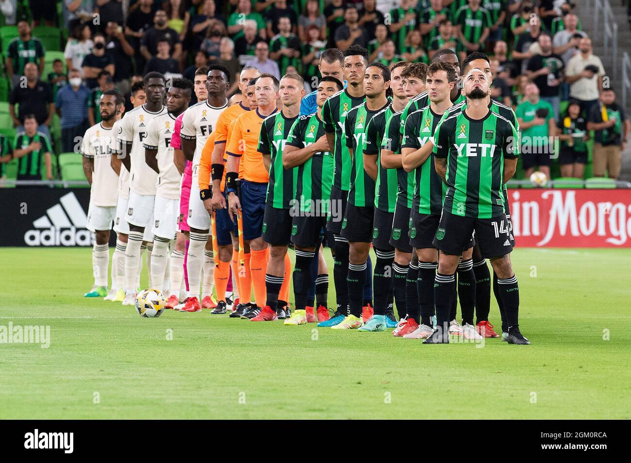 15 settembre 2021: Austin FC in azione durante la partita MLS contro il Los Angeles FC al Q2 Stadium. Austin, Texas. Mario Cantu/CSM Foto Stock