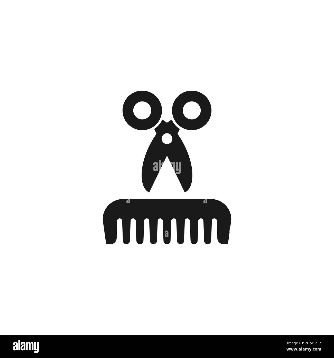 Forbici nere e pettine per capelli. Strumenti Barber. Logo del barbiere. Salone di bellezza. Illustrazione vettoriale isolata su bianco. Cartello per la cura del corpo Illustrazione Vettoriale