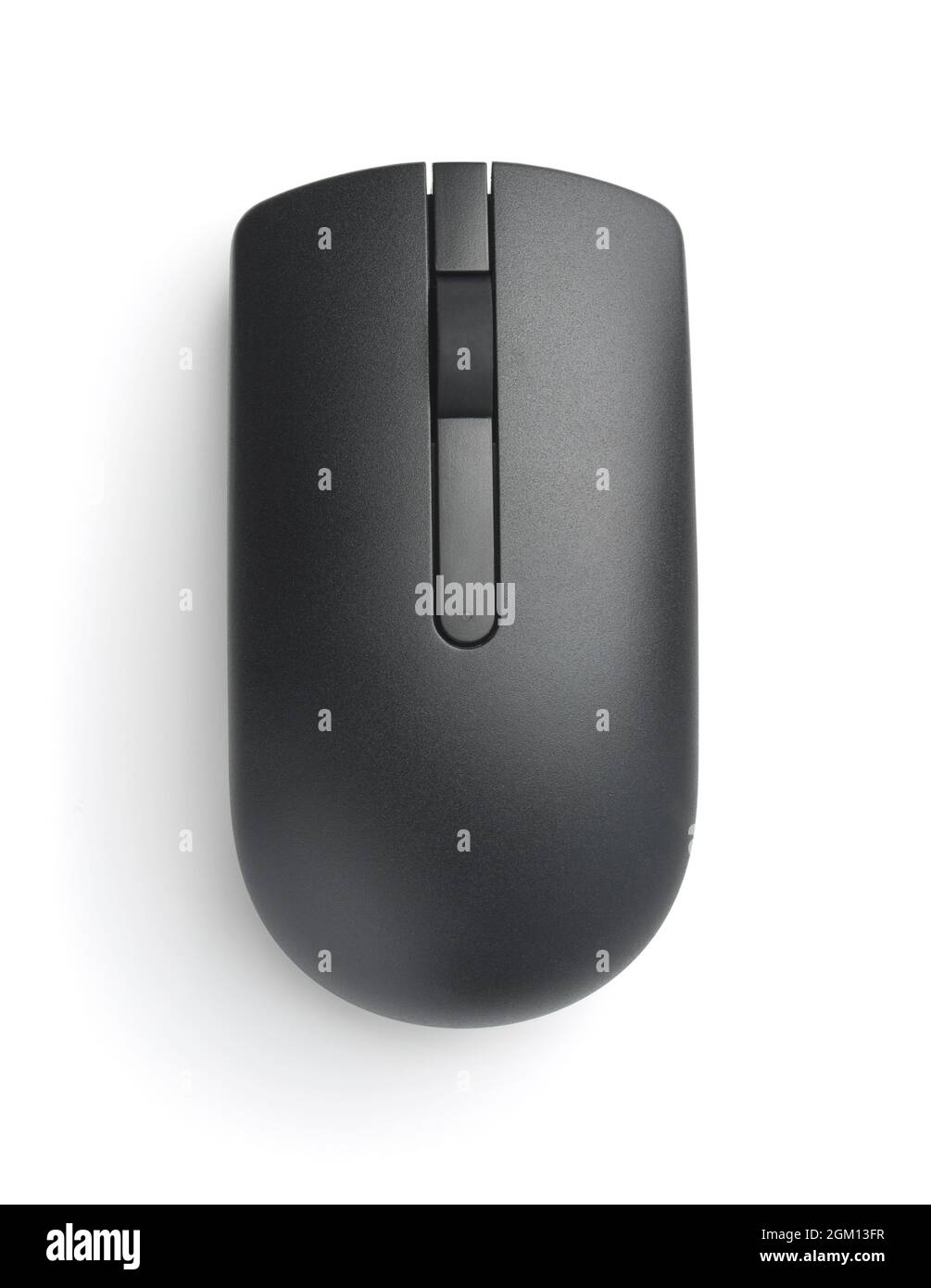 Vista dall'alto del mouse wireless nero del computer isolato su bianco Foto Stock